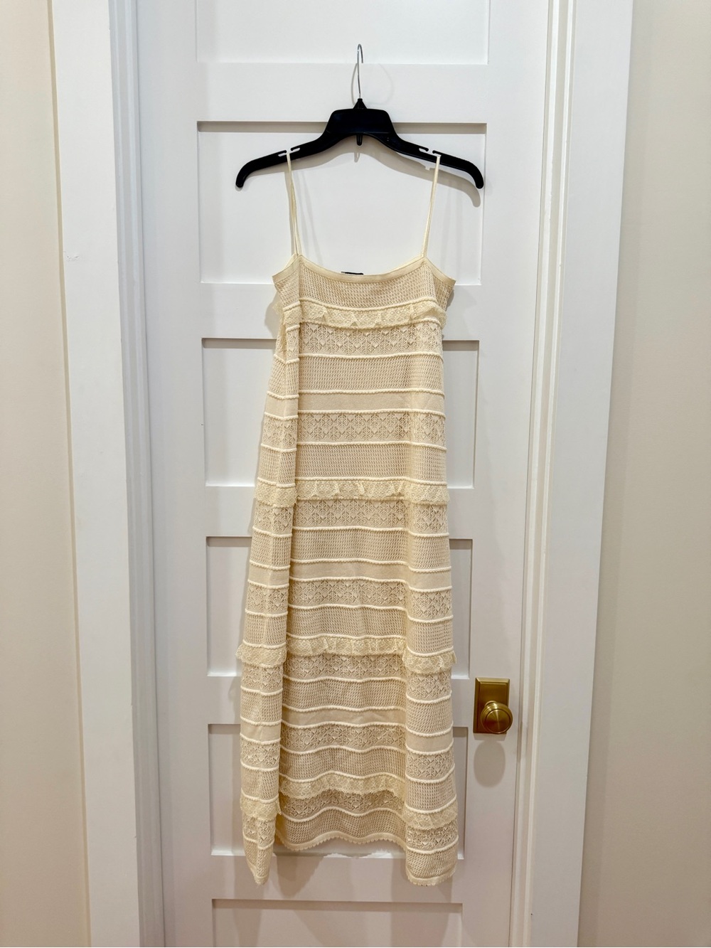 Zara Cream Crochet Maxi Dress with Spaghetti Straps